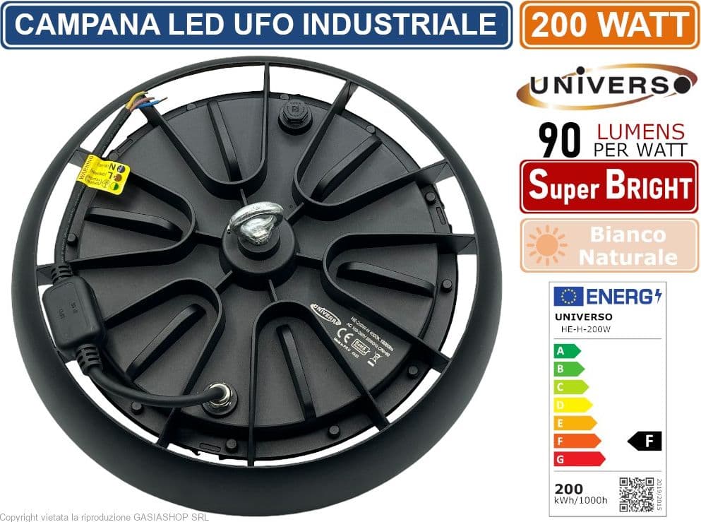 UNIVERSO HE-200W-N CAMPANA LED UFO LAMPADA INDUSTRIALE A SOSPENSIONE ULTRA SLIM 200W DA ESTERNO IP65 18.000 LUMEN - 3