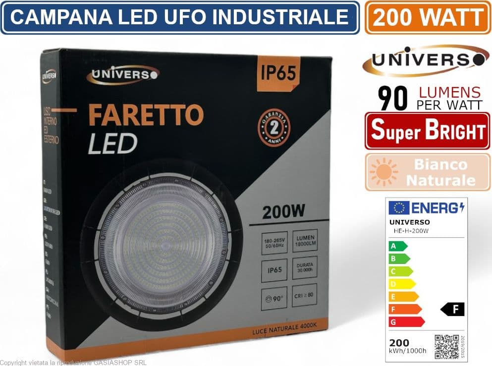 UNIVERSO HE-200W-N CAMPANA LED UFO LAMPADA INDUSTRIALE A SOSPENSIONE ULTRA SLIM 200W DA ESTERNO IP65 18.000 LUMEN - 4