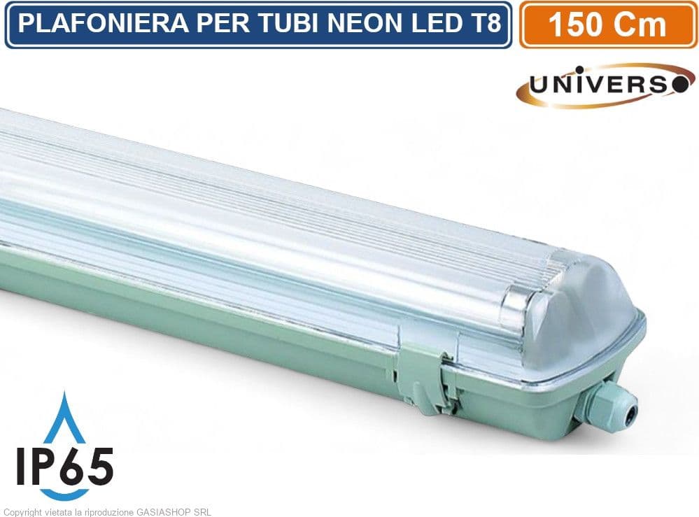 UNIVERSO T8-150S PLAFONIERA PORTA TUBI LED IP65 PER 2 T8 DA 150CM