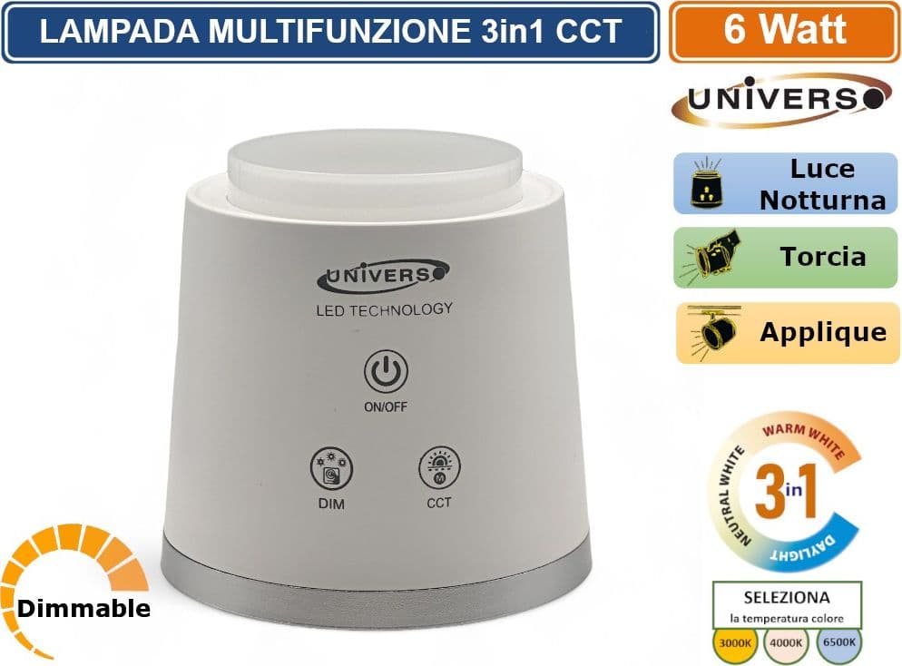 BL-1005-B LAMPADA MULTIFUNZIONE RICARICABILE DA TAVOLO 6W DIMMERABILE CCT 3 IN 1 TEMPERATURA LUCE SELEZIONABILE - 2