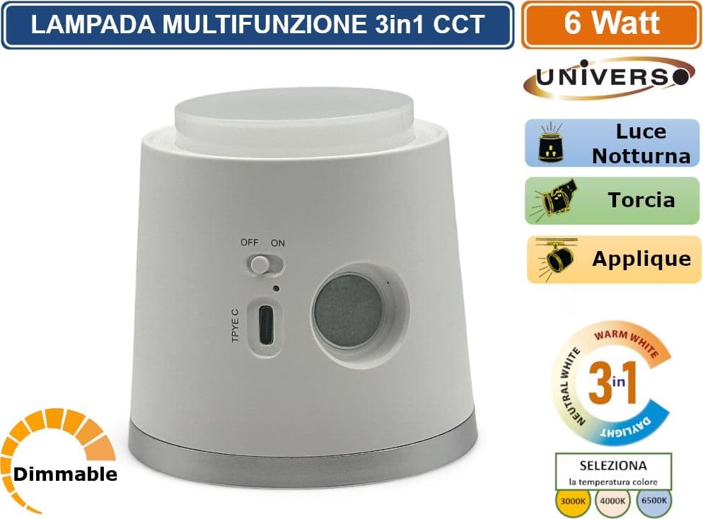 BL-1005-B LAMPADA MULTIFUNZIONE RICARICABILE DA TAVOLO 6W DIMMERABILE CCT 3 IN 1 TEMPERATURA LUCE SELEZIONABILE - 3
