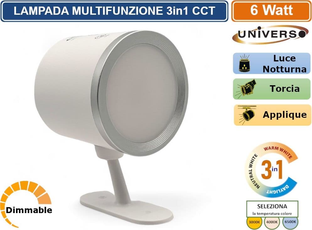 BL-1005-B LAMPADA MULTIFUNZIONE RICARICABILE DA TAVOLO 6W DIMMERABILE CCT 3 IN 1 TEMPERATURA LUCE SELEZIONABILE - 5