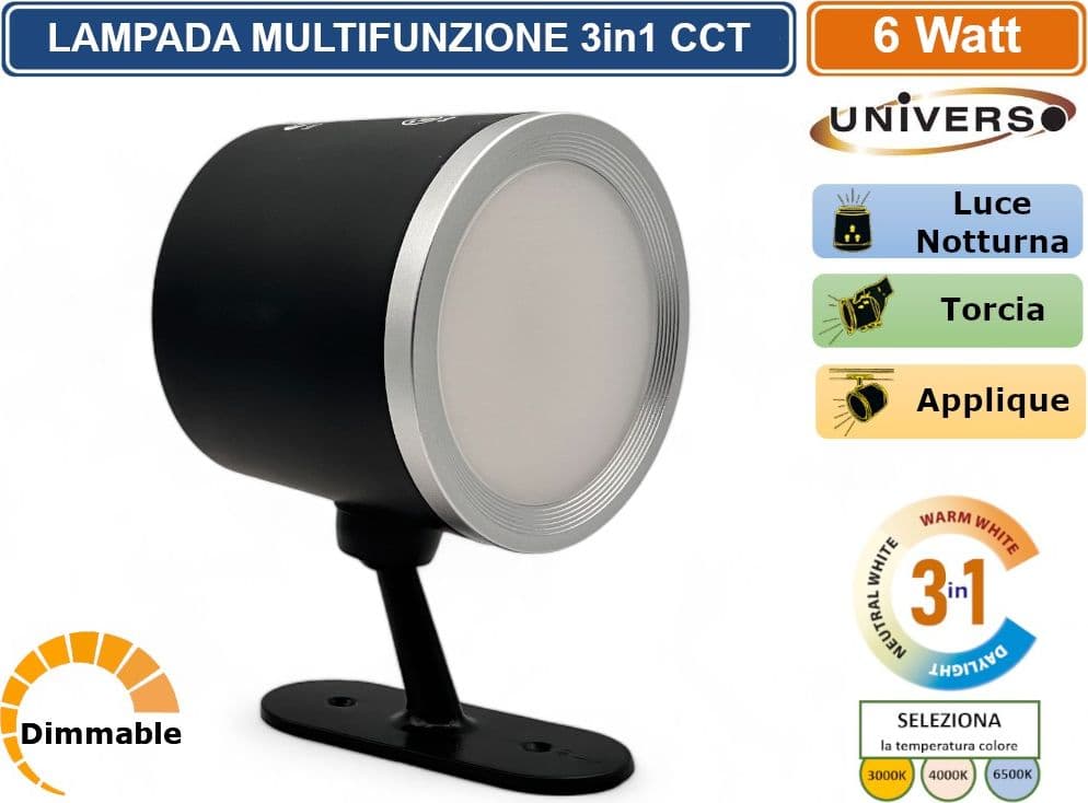 BL-1005-N LAMPADA MULTIFUNZIONE RICARICABILE DA TAVOLO 6W DIMMERABILE CCT 3 IN 1 TEMPERATURA LUCE SELEZIONABILE - 5