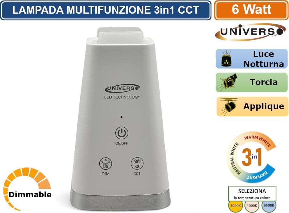 BL-1008-B LAMPADA MULTIFUNZIONE RICARICABILE DA TAVOLO 6W DIMMERABILE CCT 3 IN 1 TEMPERATURA LUCE SELEZIONABILE - 2