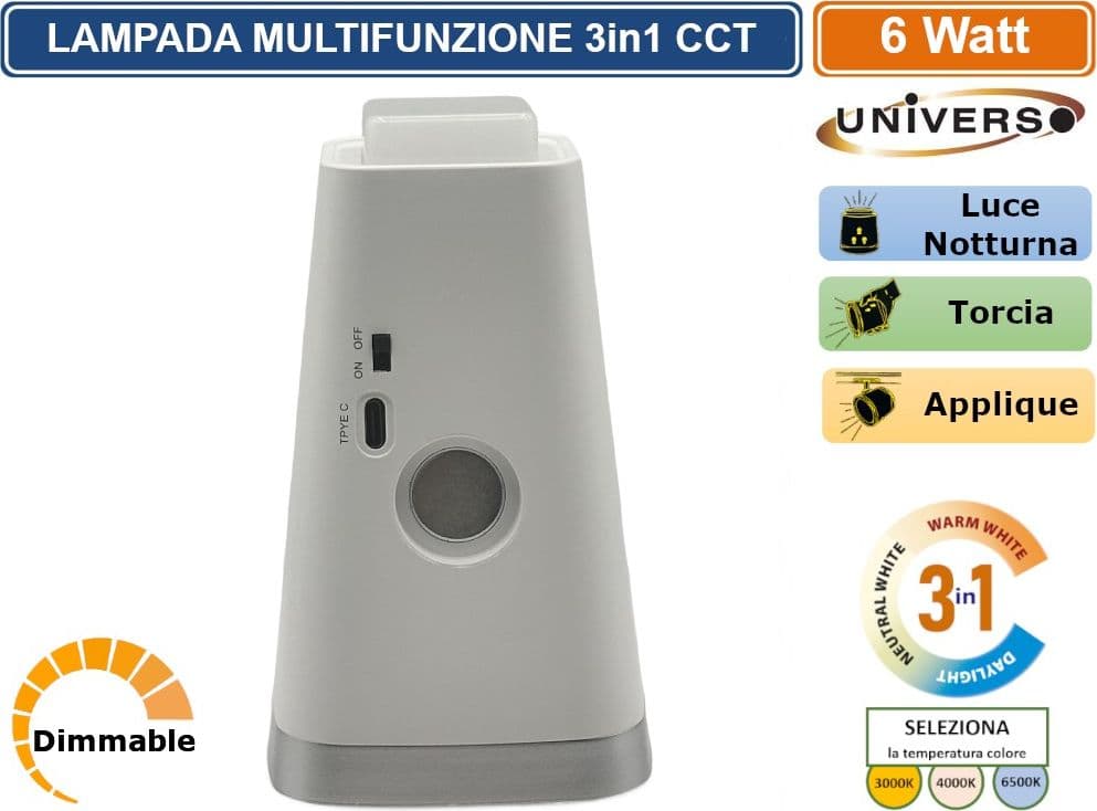 BL-1008-B LAMPADA MULTIFUNZIONE RICARICABILE DA TAVOLO 6W DIMMERABILE CCT 3 IN 1 TEMPERATURA LUCE SELEZIONABILE - 3