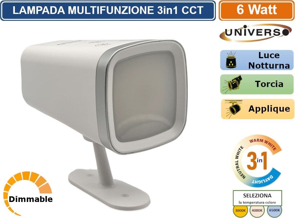 BL-1008-B LAMPADA MULTIFUNZIONE RICARICABILE DA TAVOLO 6W DIMMERABILE CCT 3 IN 1 TEMPERATURA LUCE SELEZIONABILE - 5