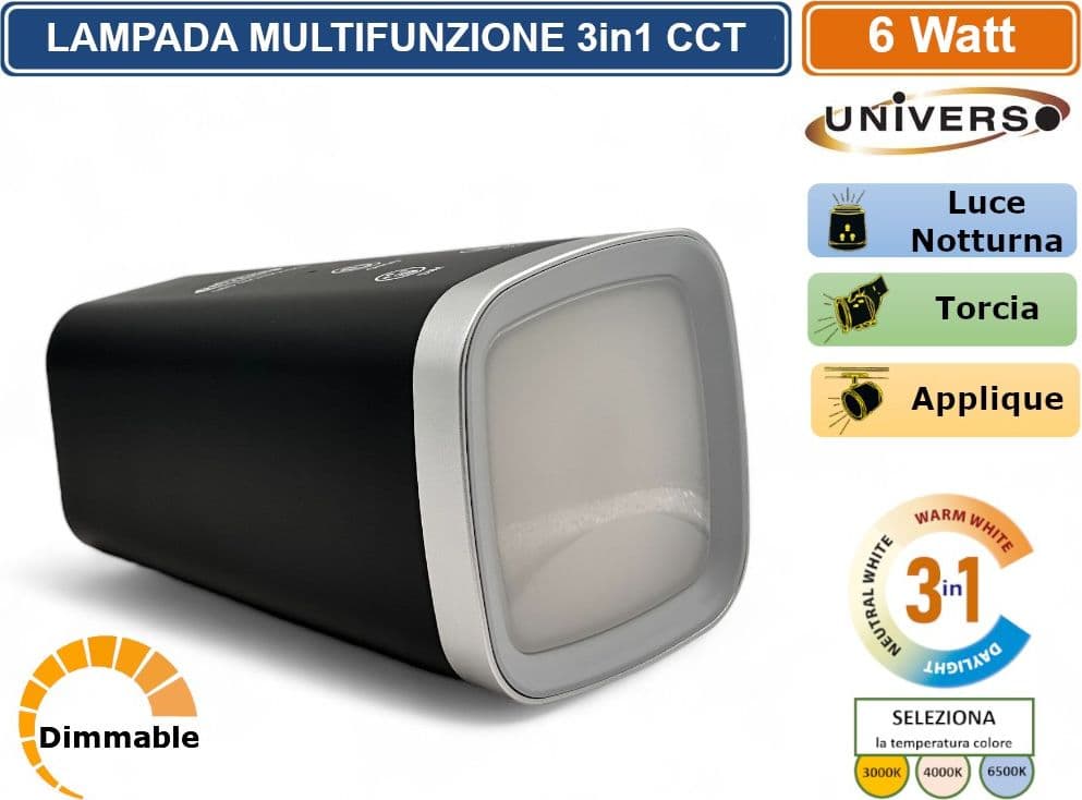 BL-1008-N LAMPADA MULTIFUNZIONE RICARICABILE DA TAVOLO 6W DIMMERABILE CCT 3 IN 1 TEMPERATURA LUCE SELEZIONABILE - 4