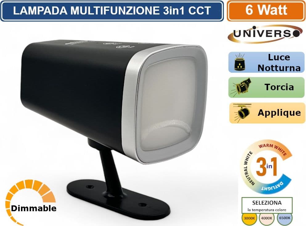 BL-1008-N LAMPADA MULTIFUNZIONE RICARICABILE DA TAVOLO 6W DIMMERABILE CCT 3 IN 1 TEMPERATURA LUCE SELEZIONABILE - 5