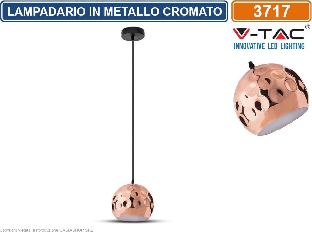 V-TAC VT-8250 LAMPADARIO IN METALLO CROMATO CON PORTALAMPADA PER LAMPADINE E27 - SKU 3717 - 3
