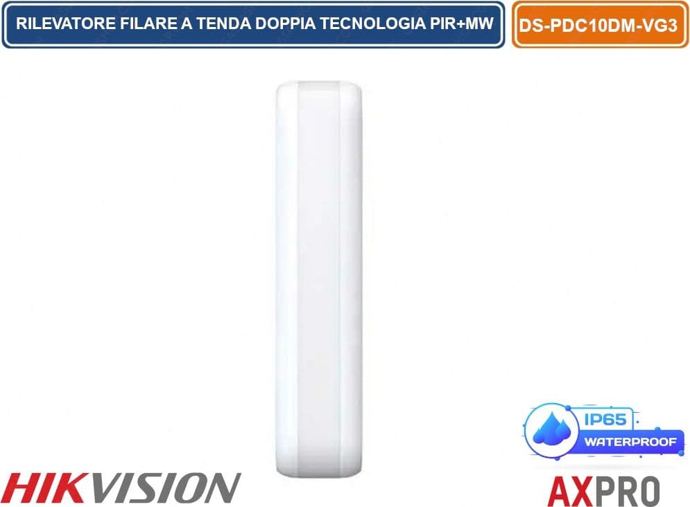 HIKVISION DS-PDC10DM-VG3 RILEVATORE FILARE DI MOVIMENTO A TENDA BANDA-K PIR + MW DOPPIA TECNOLOGIA 24GHZ 10METRI ANTIMASCHERAMENTO IP65
