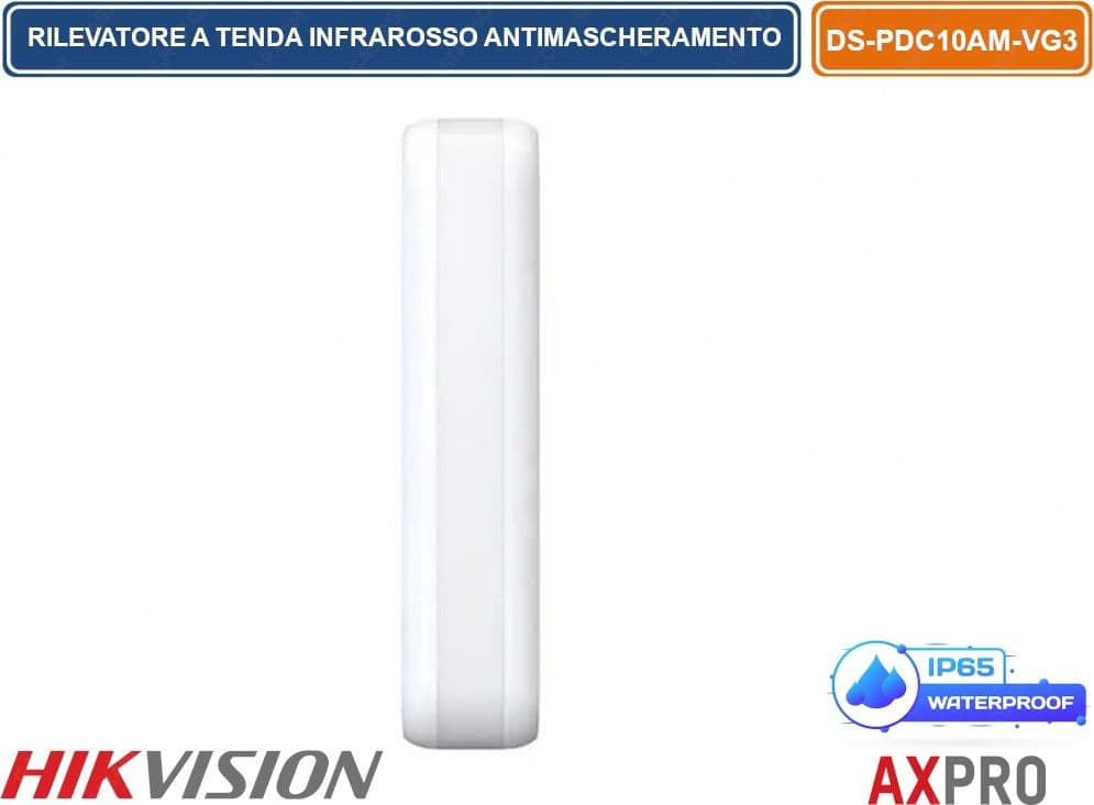 HIKVISION DS-PDC10AM-VG3 RILEVATORE FILARE PIR AM FINO A 10M IP65 E 32 ZONE CON LENTE TENDA ANTI MASCHERAMENTO IR10 IP65