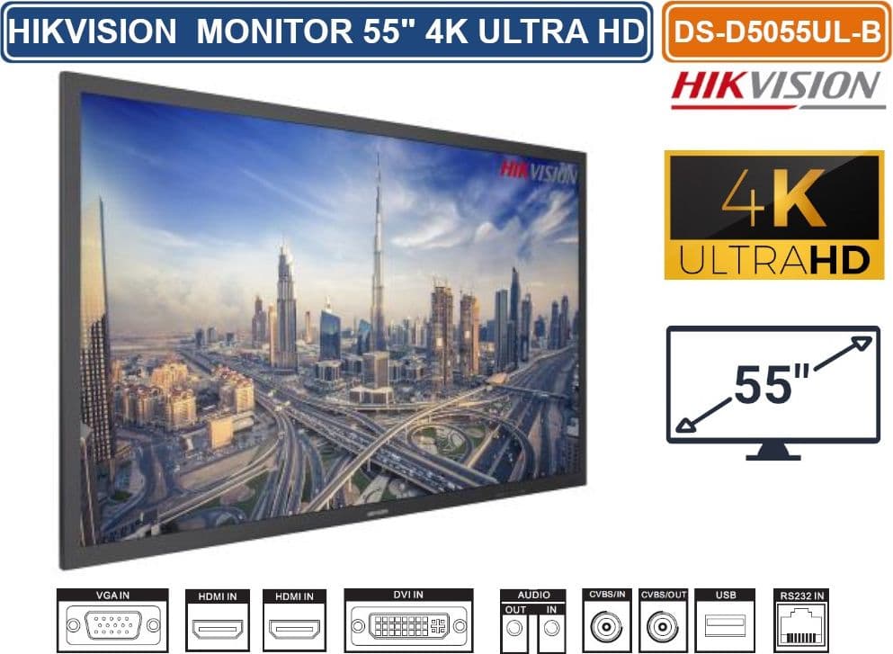 HIKVISION DS-D5055UL-B MONITOR PER VIDEOSORVEGLIANZA D-LED 55" STEREO SPEAKERS RISOLUZIONE 4K LVDS ULTRA HD - 3