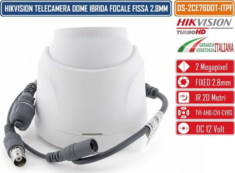 HIKVISION DS-2CE76D0T-ITPF TELECAMERA DOME TURRET IBRIDA 4IN1 TVI/AHD/CVI/CVBS 2MP FULL HD 1080P OTTICA 2.8MM IR 20M OSD 12VDC - 4
