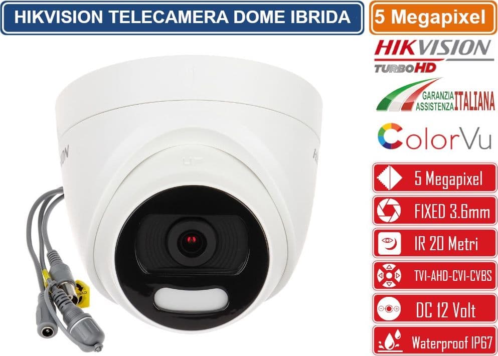 HIKVISION DS-2CE72HFT-F TELECAMERA DOME COLOR VU IBRIDA 4IN1 TVI/AHD/CVI/CVBS 5 MEGAPIXEL 3.6MM OSD IP67 - 2