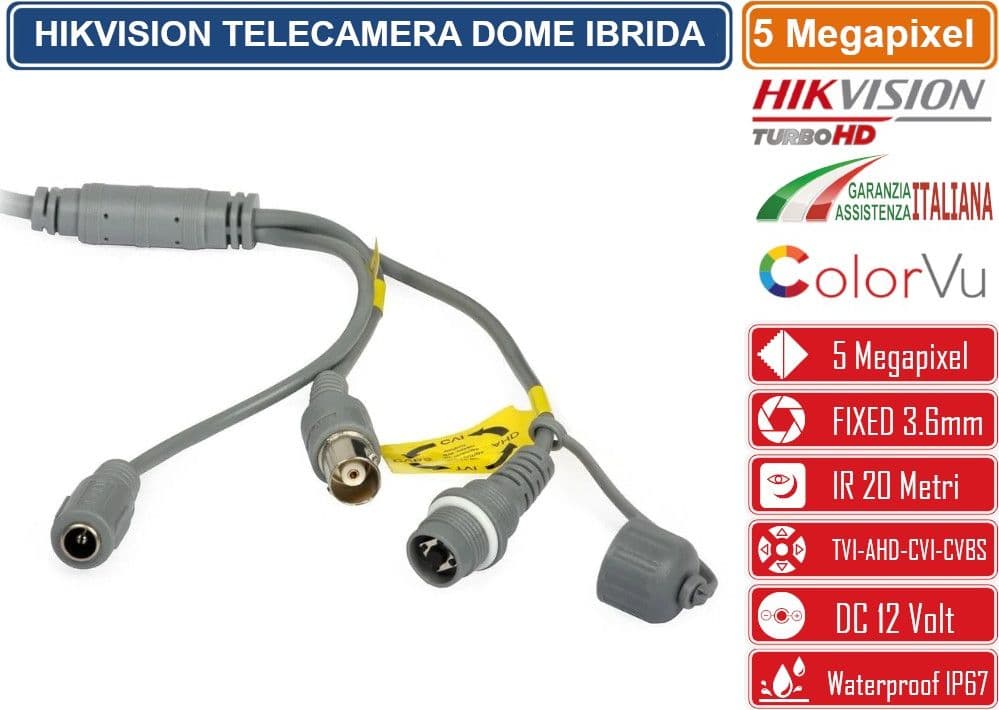 HIKVISION DS-2CE72HFT-F TELECAMERA DOME COLOR VU IBRIDA 4IN1 TVI/AHD/CVI/CVBS 5 MEGAPIXEL 3.6MM OSD IP67 - 3
