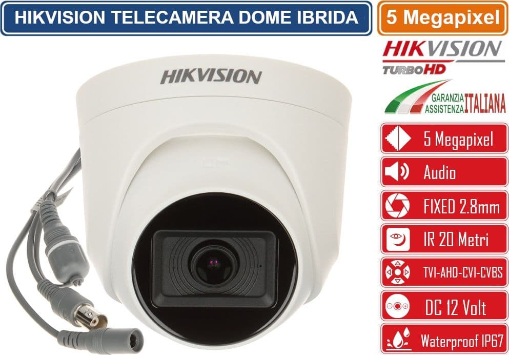 HIKVISION DS-2CE76H0T-ITPFS TELECAMERA DOME IBRIDA 4IN1 TVI/AHD/CVI/CVBS 5 MEGAPIXEL 2.8MM OSD AUDIO IP67 - 2