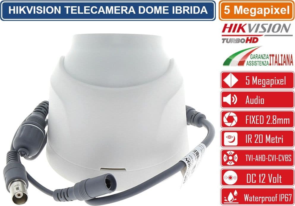 HIKVISION DS-2CE76H0T-ITPFS TELECAMERA DOME IBRIDA 4IN1 TVI/AHD/CVI/CVBS 5 MEGAPIXEL 2.8MM OSD AUDIO IP67 - 5