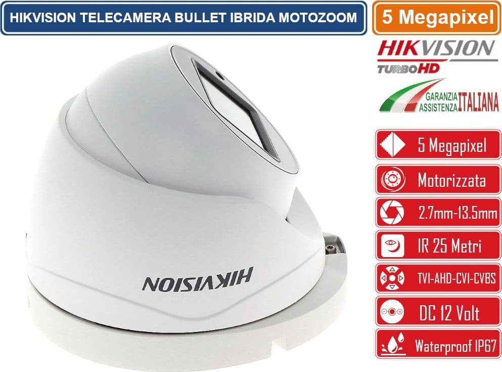 HIKVISION DS-2CE79H0T-IT3ZF TELECAMERA DOME IBRIDA 4IN1 TVI/AHD/CVI/CVBS 5 MEGAPIXEL OTTICA VARIFOCALE MOTORIZZATA 2.7-13MM OSD IP67 - 3
