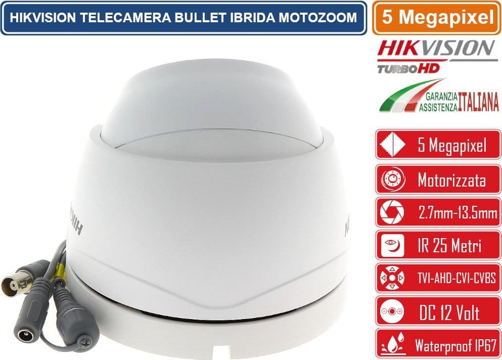HIKVISION DS-2CE79H0T-IT3ZF TELECAMERA DOME IBRIDA 4IN1 TVI/AHD/CVI/CVBS 5 MEGAPIXEL OTTICA VARIFOCALE MOTORIZZATA 2.7-13MM OSD IP67 - 4