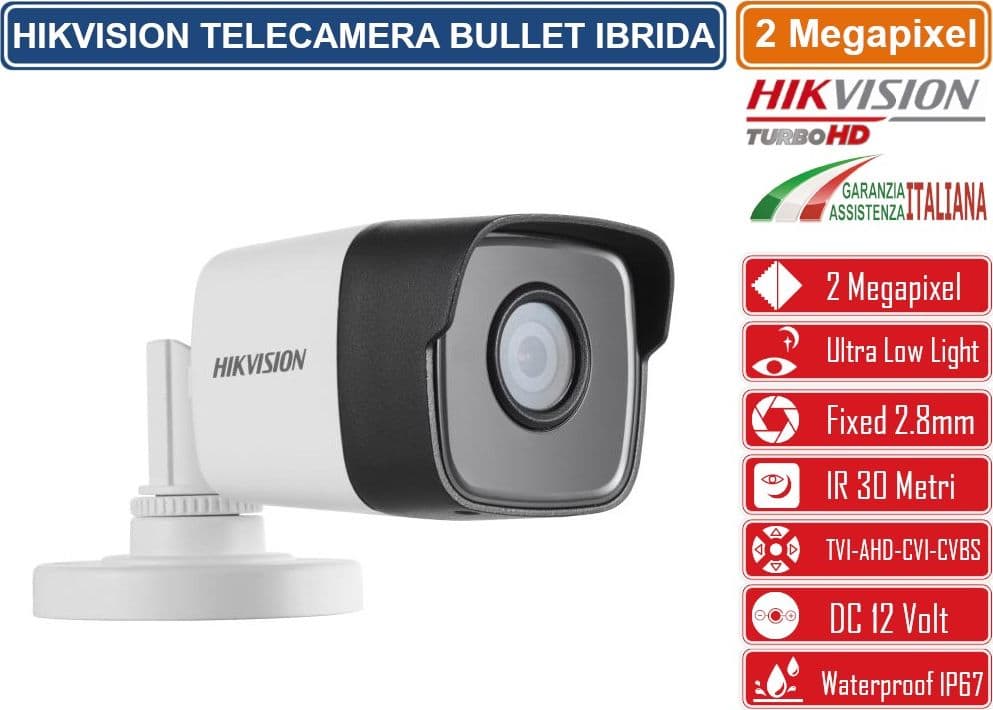HIKVISION DS-2CE16D8T-ITF TELECAMERA BULLET 4IN1 TVI/AHD/CVI/CVBS ULTRA LOW LIGHT 2 MEGAPIXEL FULL HD 1080P 2.8MM OSD IP67