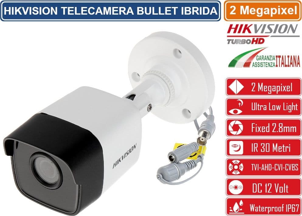 HIKVISION DS-2CE16D8T-ITF TELECAMERA BULLET 4IN1 TVI/AHD/CVI/CVBS ULTRA LOW LIGHT 2 MEGAPIXEL FULL HD 1080P 2.8MM OSD IP67 - 2