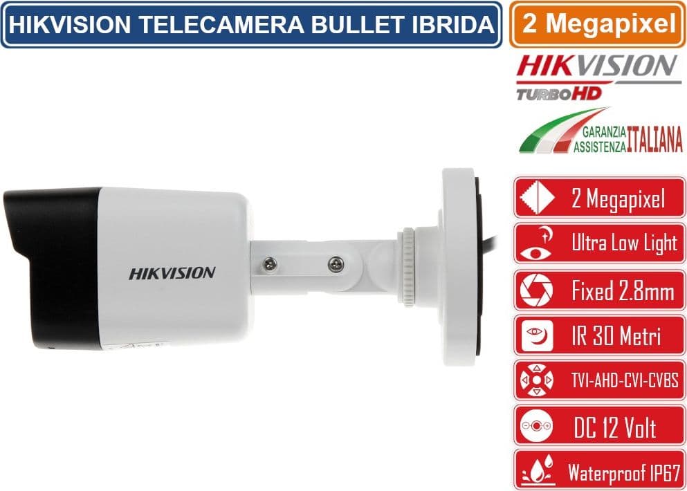 HIKVISION DS-2CE16D8T-ITF TELECAMERA BULLET 4IN1 TVI/AHD/CVI/CVBS ULTRA LOW LIGHT 2 MEGAPIXEL FULL HD 1080P 2.8MM OSD IP67 - 3