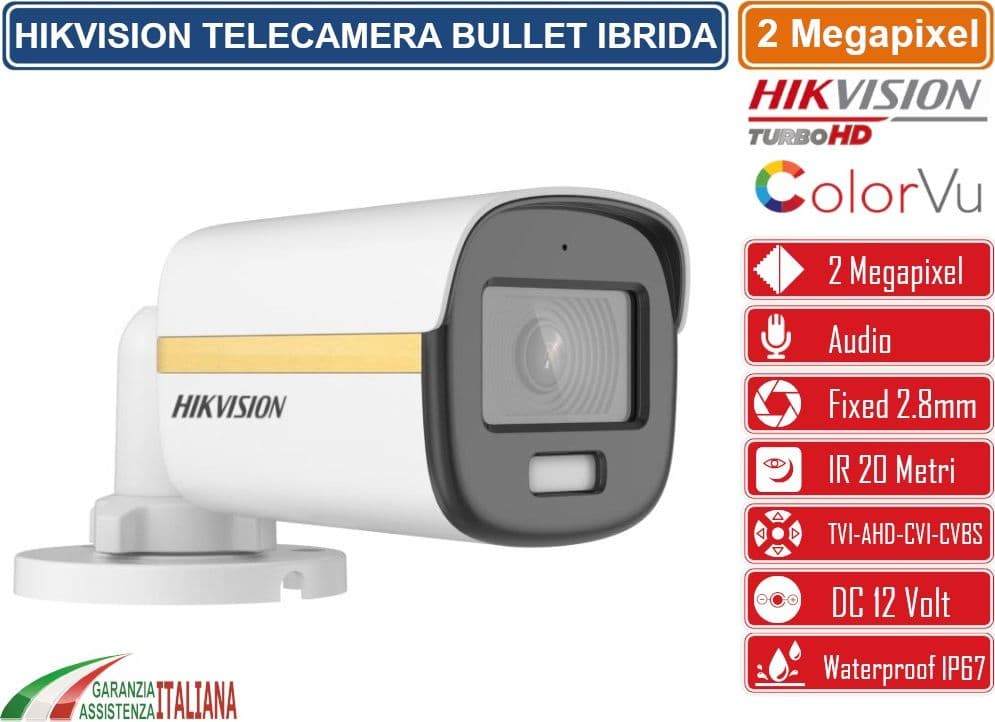 HIKVISION DS-2CE10DF3T-FS TELECAMERA BULLET COLOR VU IBRIDA 4IN1 TVI/AHD/CVI/CVBS 2 MEGAPIXEL 2.8MM OSD IP67 CON AUDIO - 3