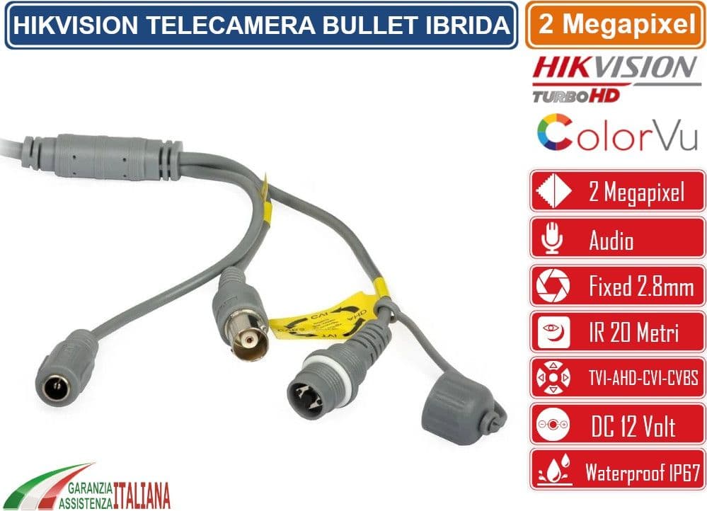 HIKVISION DS-2CE10DF3T-FS TELECAMERA BULLET COLOR VU IBRIDA 4IN1 TVI/AHD/CVI/CVBS 2 MEGAPIXEL 2.8MM OSD IP67 CON AUDIO - 4