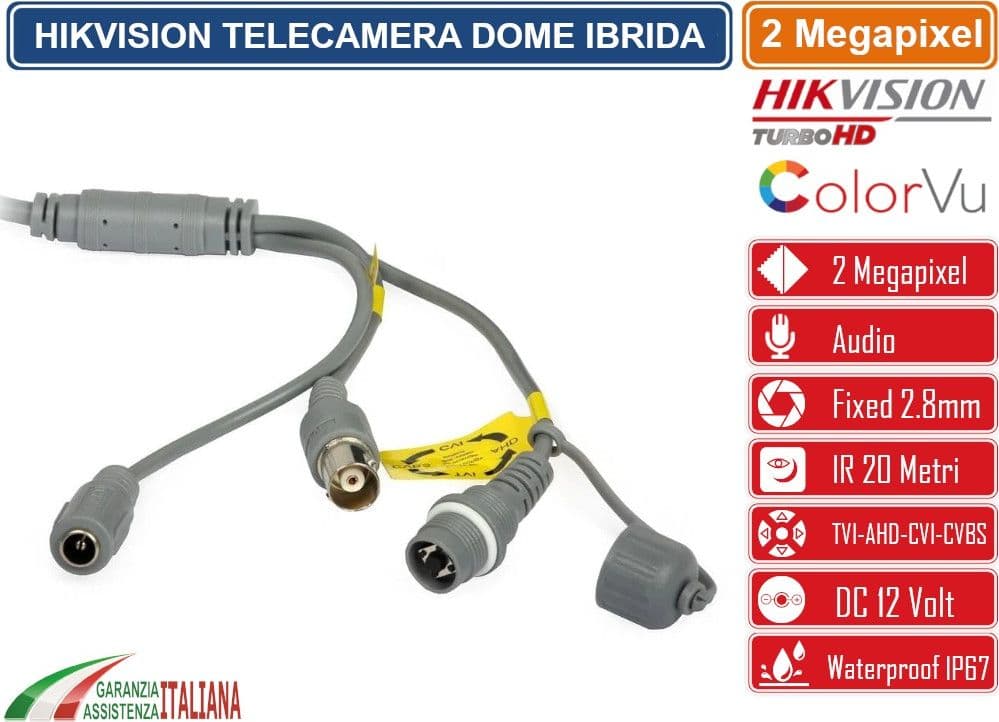 HIKVISION DS-2CE70DF3T-MFS TELECAMERA DOME COLOR VU IBRIDA 4IN1 TVI/AHD/CVI/CVBS 2 MEGAPIXEL 2.8MM OSD IP67 CON AUDIO - 3