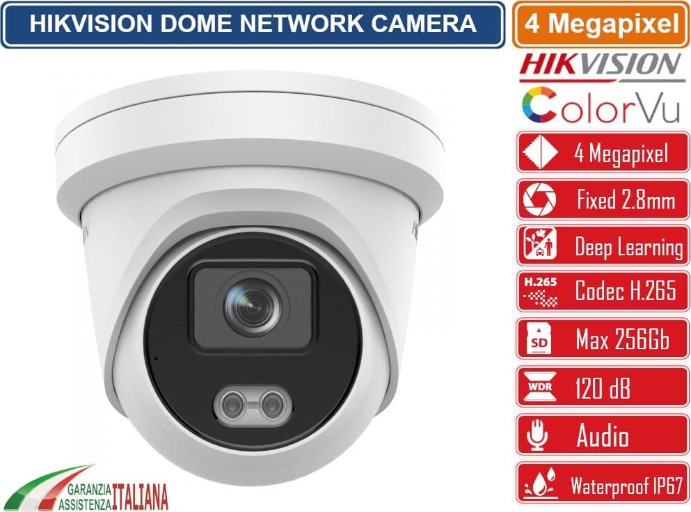 HIKVISION DS-2CD2347G2-L TELECAMERA DOME NETWORK 4MP 2.8MM COLORVU HIKVISION ACUSENSE WHITE LED DEEP LEARNING SLOT SD AUDIO IP67 - 2