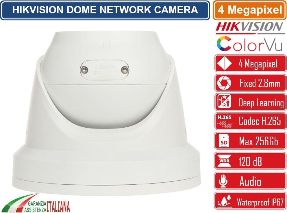HIKVISION DS-2CD2347G2-L TELECAMERA DOME NETWORK 4MP 2.8MM COLORVU HIKVISION ACUSENSE WHITE LED DEEP LEARNING SLOT SD AUDIO IP67 - 3