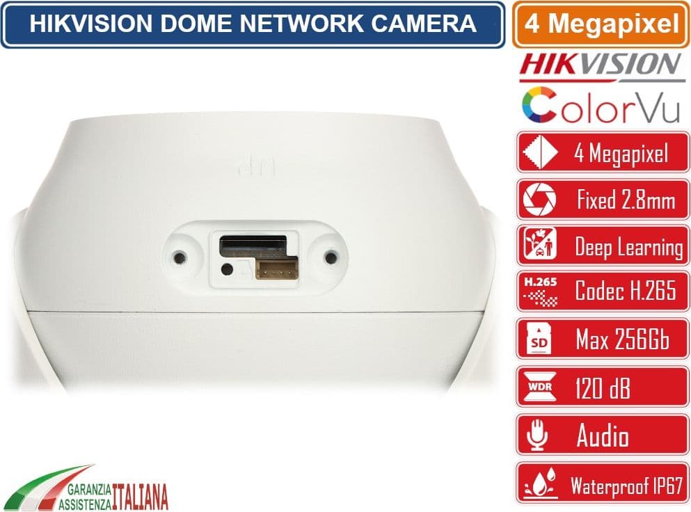 HIKVISION DS-2CD2347G2-L TELECAMERA DOME NETWORK 4MP 2.8MM COLORVU HIKVISION ACUSENSE WHITE LED DEEP LEARNING SLOT SD AUDIO IP67 - 4
