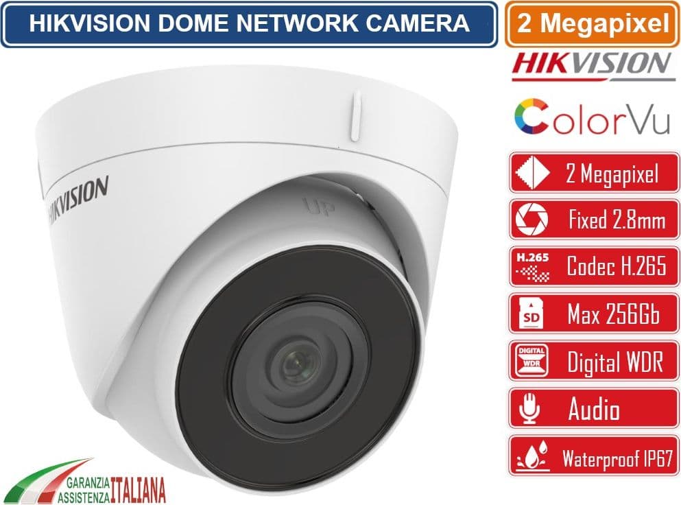 HIKVISION DS-2CD1323G0-IUF TELECAMERA DOME NETWORK 2MP 2.8MM SLOT SD AUDIO IP67