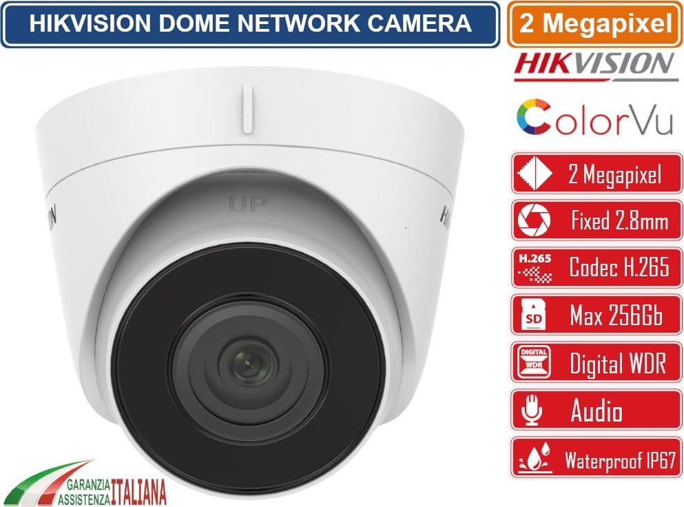 HIKVISION DS-2CD1323G0-IUF TELECAMERA DOME NETWORK 2MP 2.8MM SLOT SD AUDIO IP67 - 2