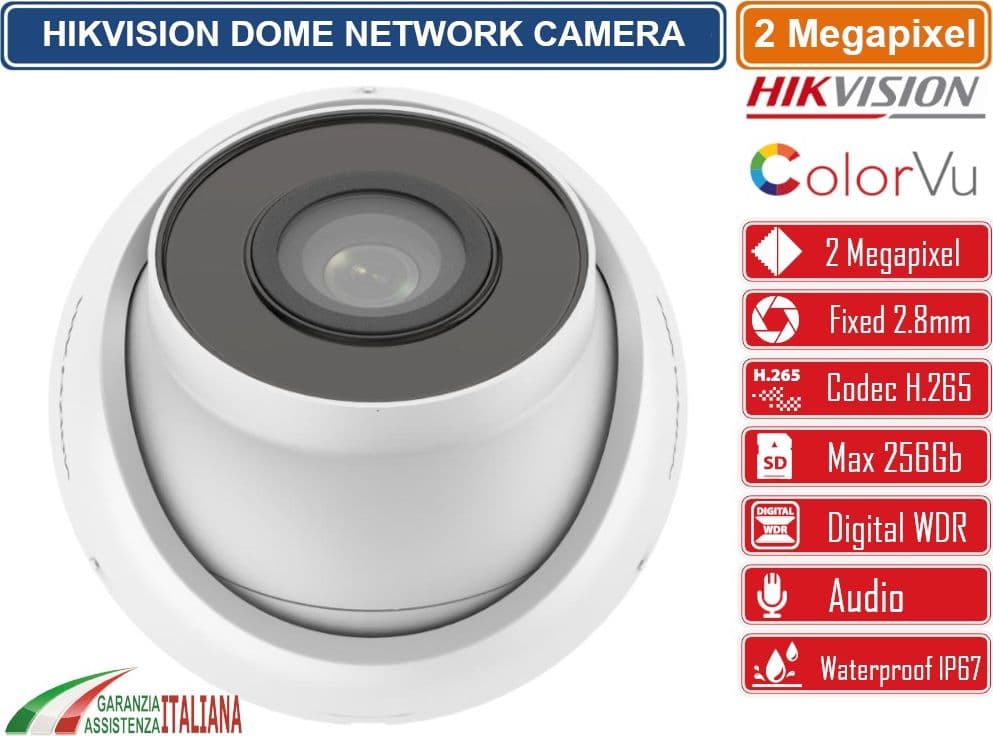 HIKVISION DS-2CD1323G0-IUF TELECAMERA DOME NETWORK 2MP 2.8MM SLOT SD AUDIO IP67 - 3