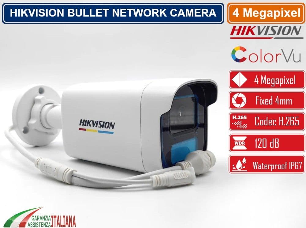 HIKVISION DS-2CD1T47G0-L TELECAMERA BULLET NETWORK 4MP 4MM COLORVU HIKVISION  WHITE LED VISIONE NOTTURNA 50 METRI IP67 - 2