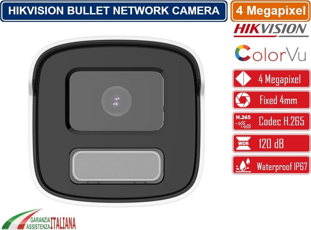 HIKVISION DS-2CD1T47G0-L TELECAMERA BULLET NETWORK 4MP 4MM COLORVU HIKVISION  WHITE LED VISIONE NOTTURNA 50 METRI IP67 - 3