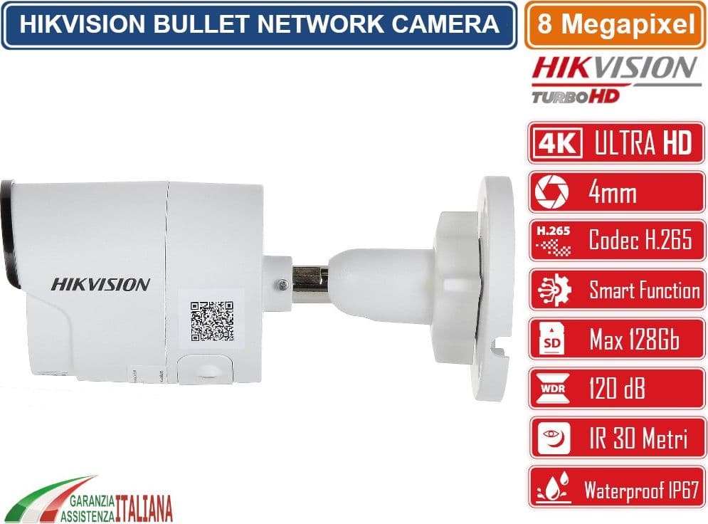 HIKVISION TELECAMERA BULLET NETWORK 8MP ULTRA HD 4K 4MM SLOT SD SMART FUNCTION IP67 - 2