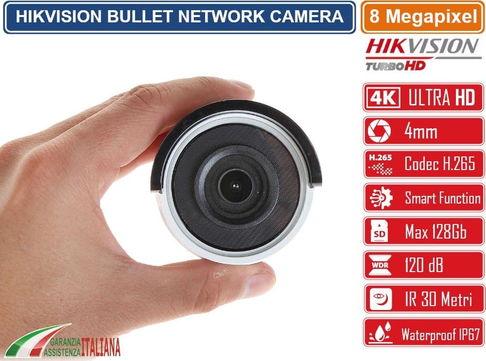HIKVISION TELECAMERA BULLET NETWORK 8MP ULTRA HD 4K 4MM SLOT SD SMART FUNCTION IP67 - 3