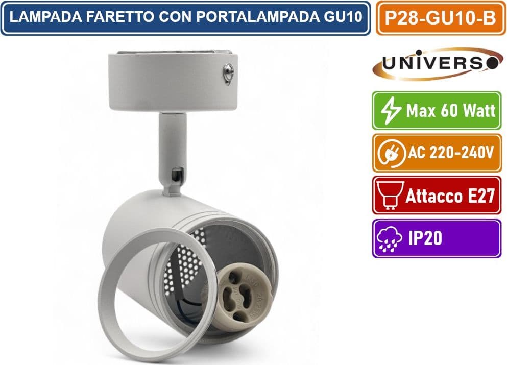 UNIVERSO P28-GU10-B PORTAFARETTO ROTONDO PER FARETTO LED SPOTLIGHT GU10 CON TESTINA ORIENTABILE BIANCO - 2