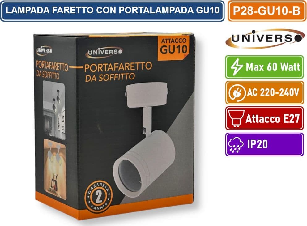 UNIVERSO P28-GU10-B PORTAFARETTO ROTONDO PER FARETTO LED SPOTLIGHT GU10 CON TESTINA ORIENTABILE BIANCO - 4