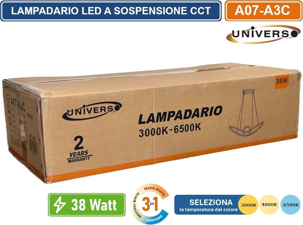 UNIVERSO A07-A3C LAMPADARIO LED A SOSPENSIONE INTRECCIATO 38W SMD COLORE ACCIAIO CCT COLORE LUCE SELEZIONABILE 3000K 4000K 6500K - 4