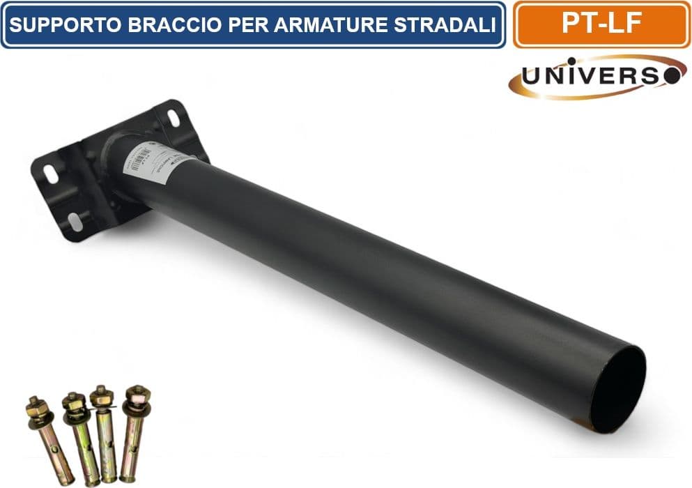 SUPPORTO BRACCIO PALO A MURO PER ARMATURE STRADALI COLORE NERO LUNGHEZZA 45CM DIAMETRO 4.8CM - 2