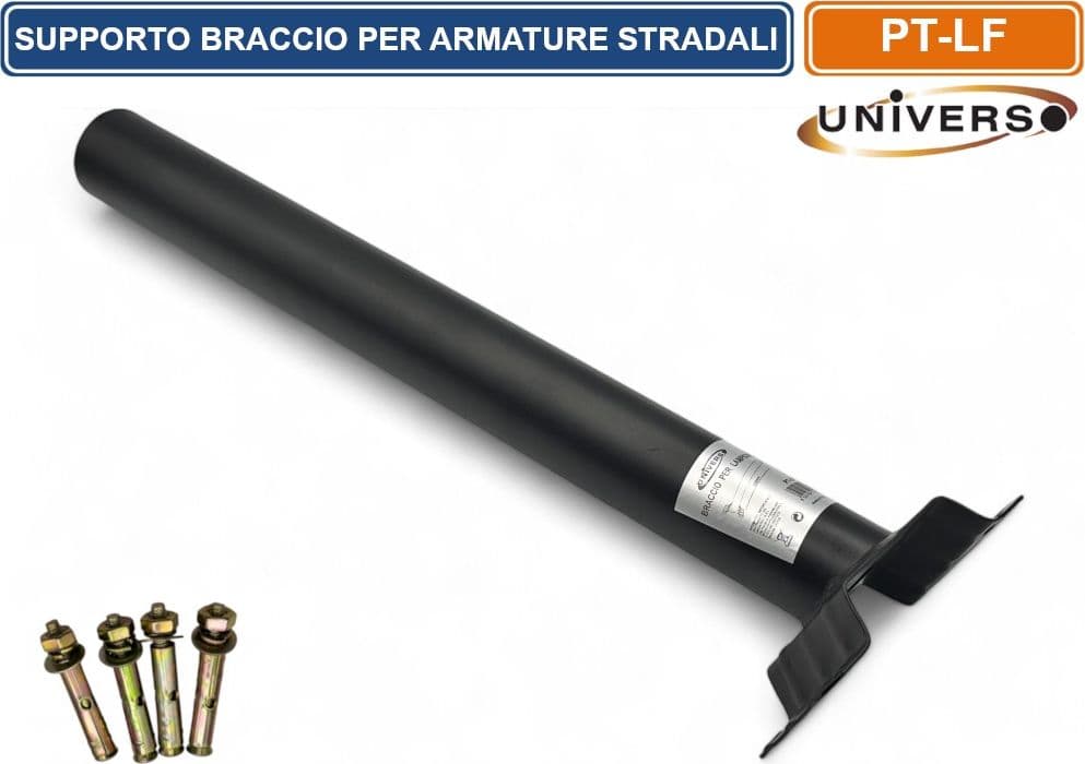 SUPPORTO BRACCIO PALO A MURO PER ARMATURE STRADALI COLORE NERO LUNGHEZZA 45CM DIAMETRO 4.8CM - 3