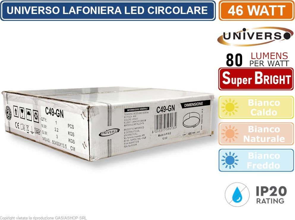 UNIVERSO C49-G PLAFONIERA LED SMD CIRCOLARE 46W 3680 LUMEN IP20 3000K 4000K 6500K - 3