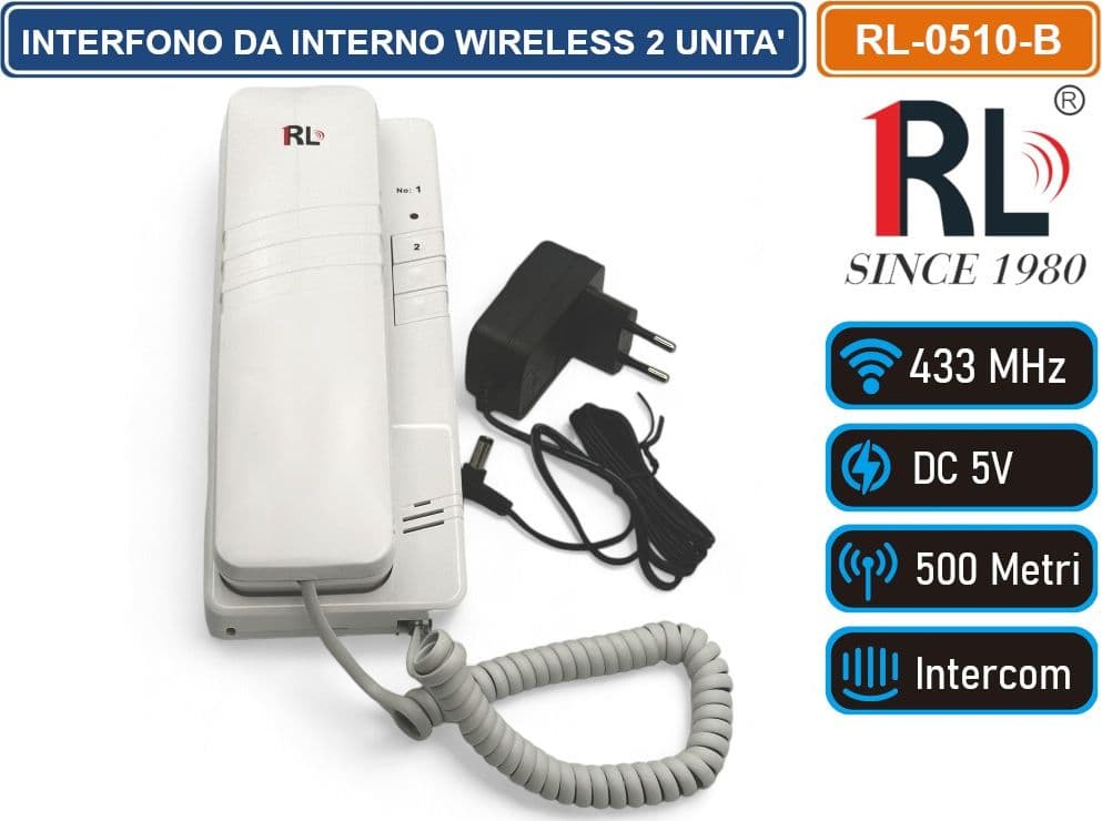 CITOFONO INTERFONO DIGITALE WIRELESS 433 MHZ DA PARETE 2 UNITA' DA INTERNO INTERCOMUNICANTE AC 220V / DC 5V - 2
