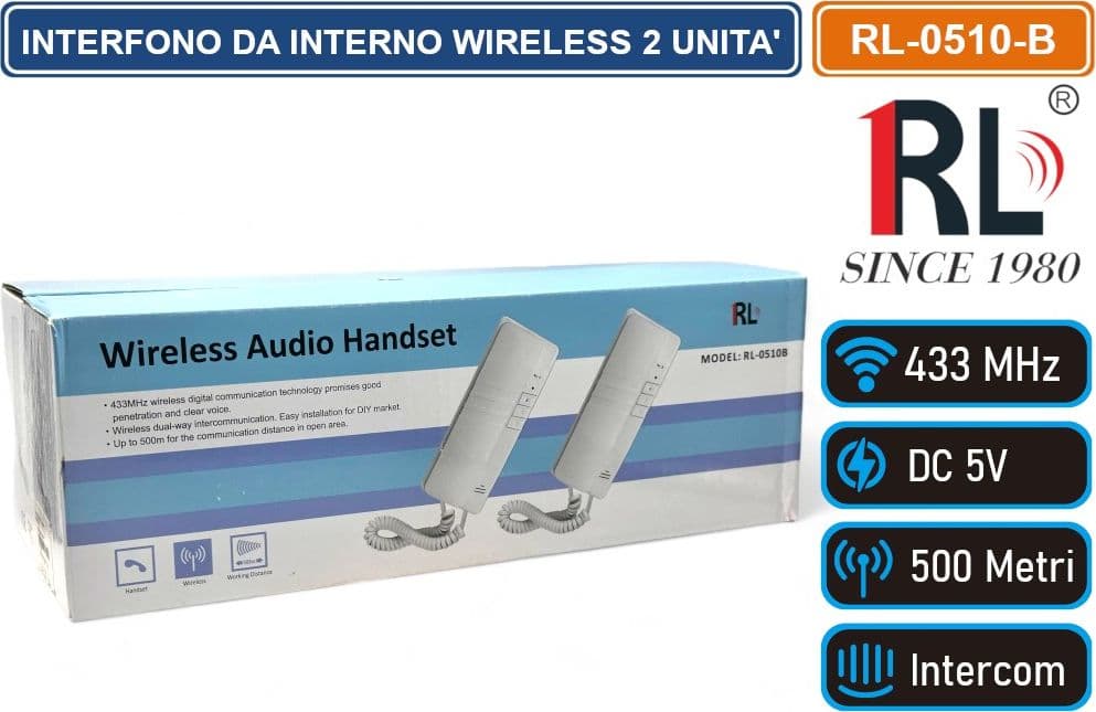 CITOFONO INTERFONO DIGITALE WIRELESS 433 MHZ DA PARETE 2 UNITA' DA INTERNO INTERCOMUNICANTE AC 220V / DC 5V - 4