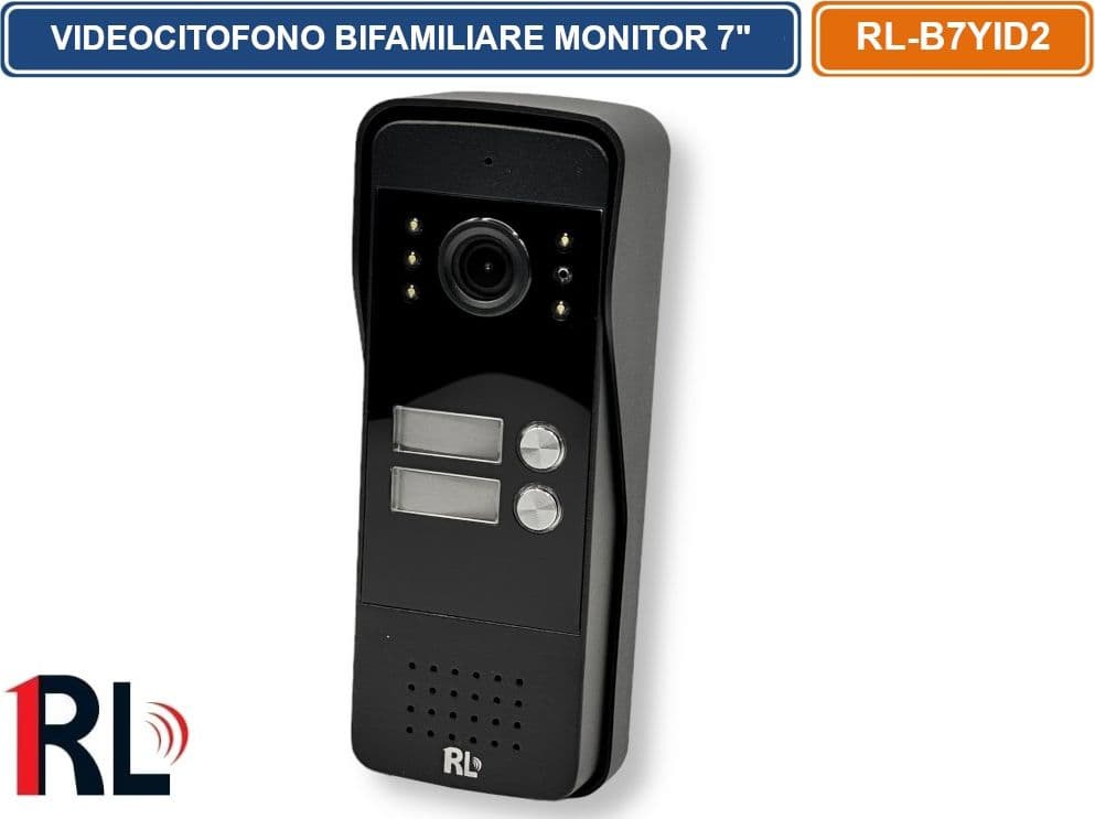 KIT VIDEOCITOFONO BIFAMILIARE DUE PULSANTI DOPPIO MONITOR A COLORI 7" APERTURA ELETTROSERRATURA - 2