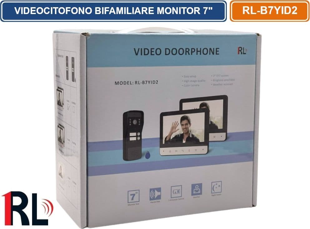 KIT VIDEOCITOFONO BIFAMILIARE DUE PULSANTI DOPPIO MONITOR A COLORI 7" APERTURA ELETTROSERRATURA - 5