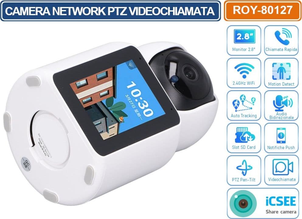 TELECAMERA IP NETWORK WIFI CON MONITOR 2.8" VIDEOCHIAMATA HUMAN AUTOTRACKING P2P ICSEE - 3